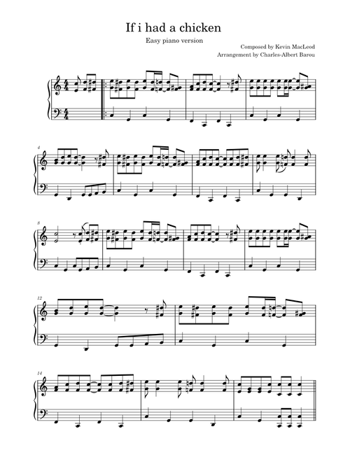 If I had a chicken - Kevin MacLeod - Easy piano version