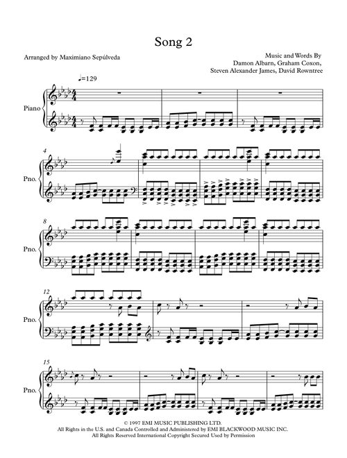 Song 2 (Arr. Maximiano Sepúlveda) - Blur (Piano Solo)