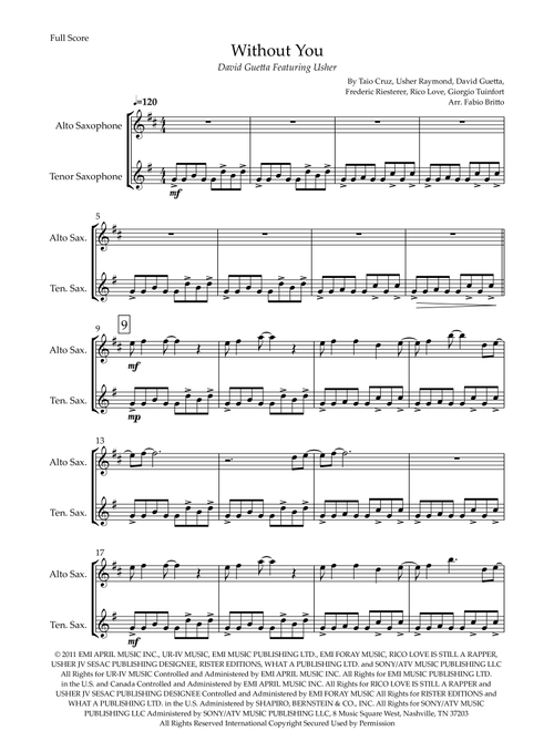 Without You (Arr. Fabio Britto) - David Guetta Featuring Usher (Saxophone Duet)