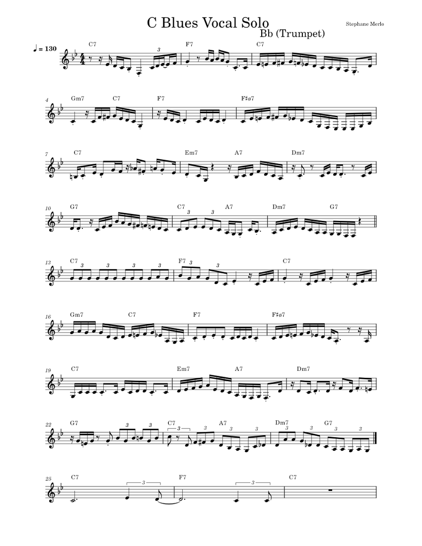 C Blues Trumpet Jazz Solo partition Sheet Music with Chords for Trumpet ...
