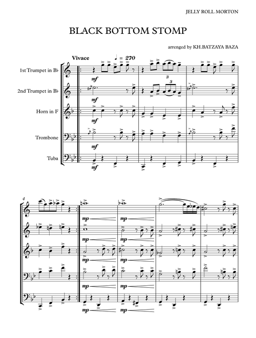 JELLY ROLL MORTON. BLACK BOTTOM STOMP . brass quintet .arrenged by KHUUSHAAN BATZAYA (Brass Ensemble)