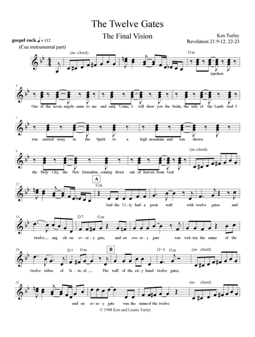 Revelation 21 "The Twelve Gates" Lead Sheet - Ken Turley (Choral, 4-Part)