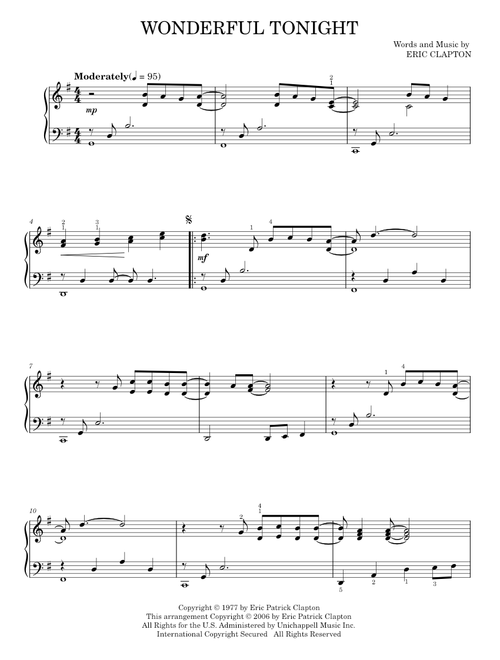 Wonderful Tonight - David Kersh, Eric Clapton (Piano Solo)