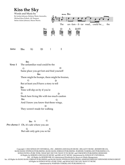 Kiss The Sky (Arr. Eden Armstrong) - Maren Morris (Guitar Chords-Lyrics)