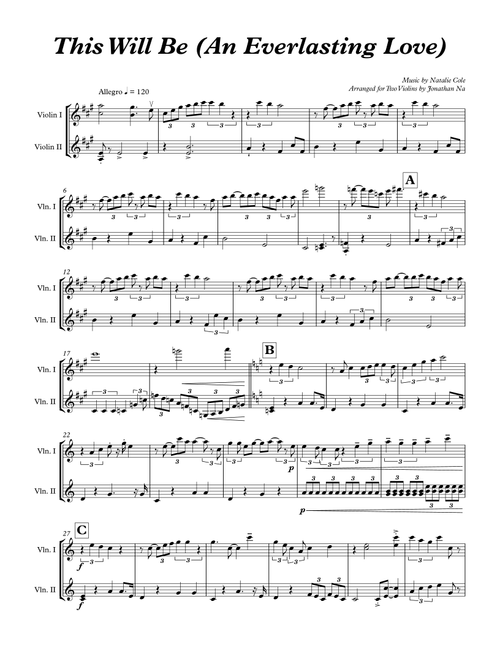 This Will Be (An Everlasting Love) (Arr. Jonathan Na) - Natalie Cole (Violin Duet)
