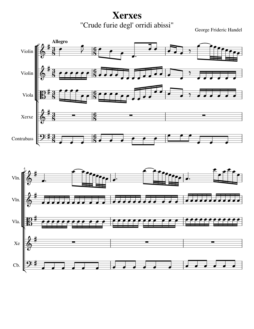 xerxe's crude furie Sheet Music for Soprano, Contrabass