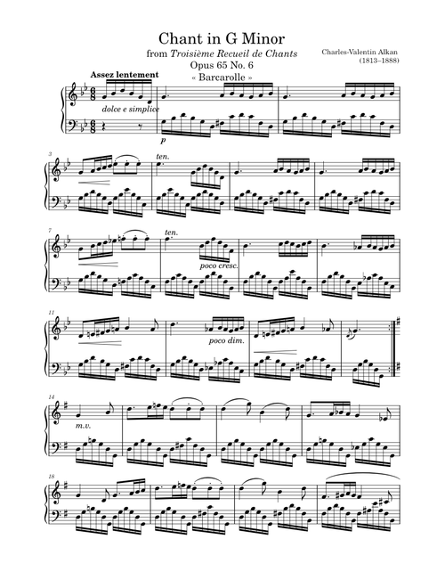 Chant Opus 65 No. 6 in G Minor – Alkan
