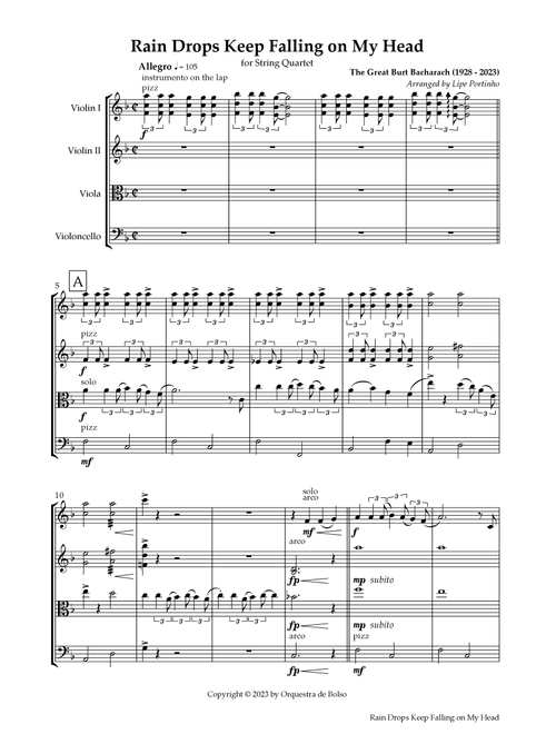 Raindrops Keep Fallin' On My Head (Arr. Lipe Portinho) - B.J. Thomas (String Quartet)