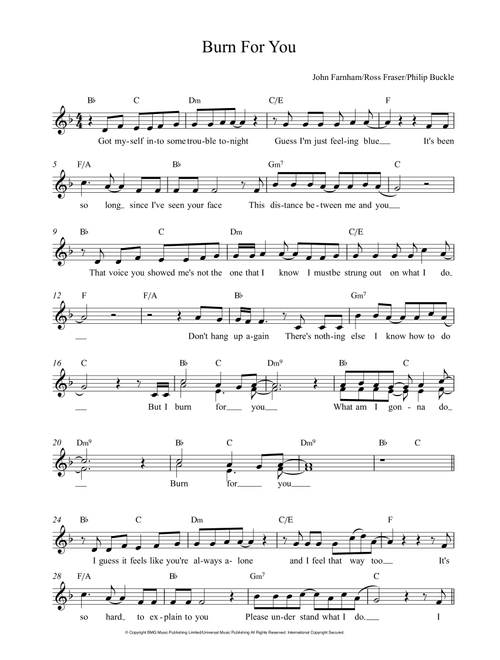 Burn For You (Arr. Vicky Jacobs) - John Farnham (Choral, 2-Part)