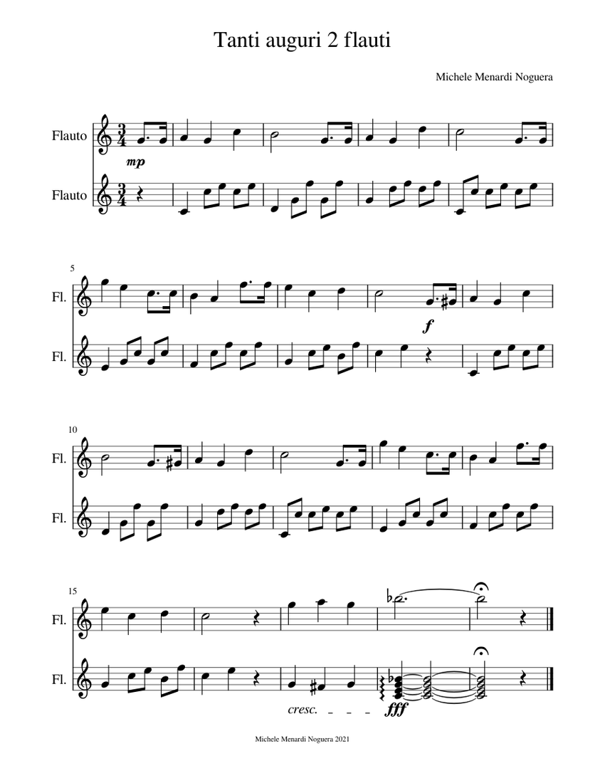Happy Birthday To You – Tanti auguri Sheet music for Flute (Woodwind ...