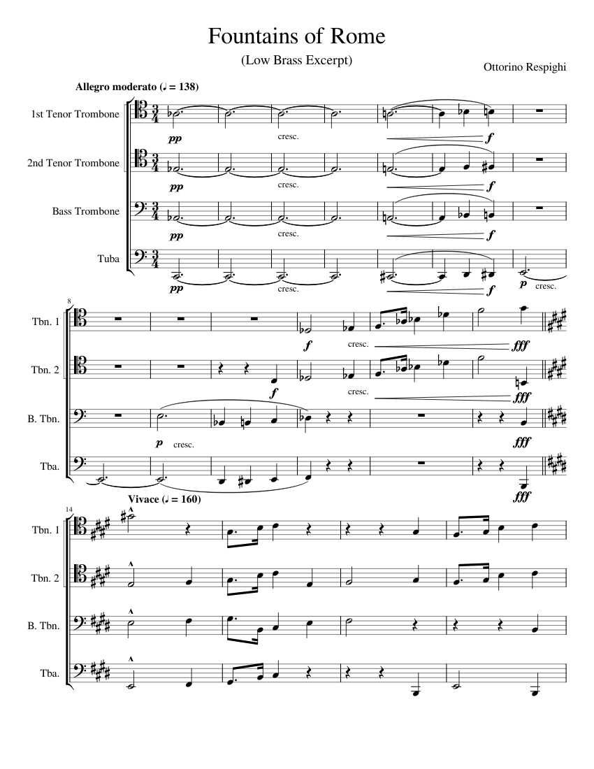 Fountains of Rome Low Brass Excerpt Sheet music for Trombone, Tuba