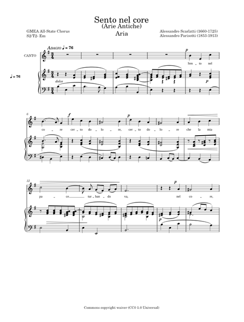 Sento Nel Core – Alessandro Scarlatti Sento nel core S2T2 Em
