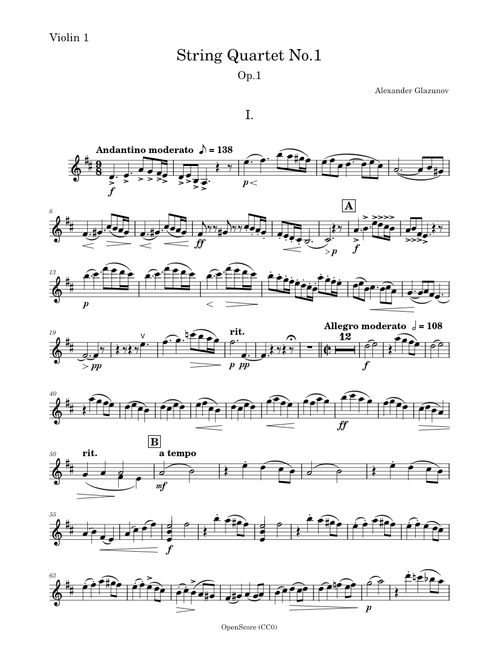 String Quartet No.1, Op.1 – Aleksandr Glazunov - Violin 1 PART