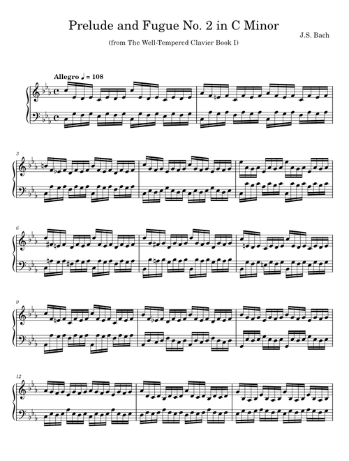 Bach,J.S.-Prelude and Fugue No.2,in c minor,from Das wohltemperierte Klavier I BWV 847,for keyboard