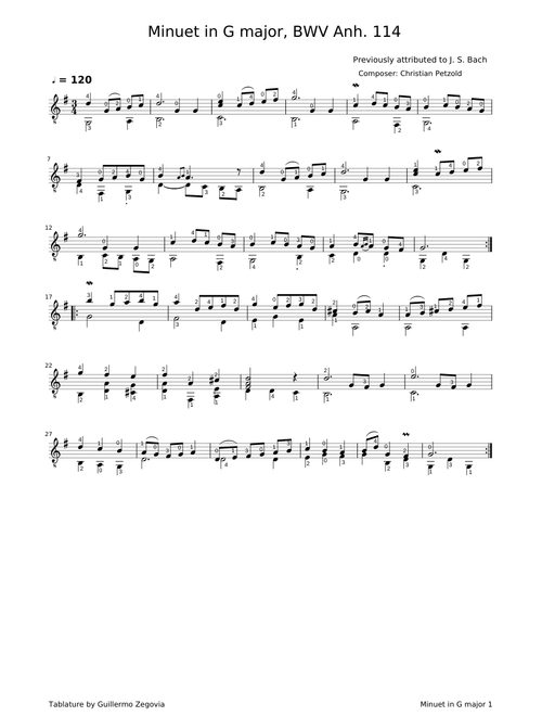 J.S. Bach - Minuet in G major BWV Anh 114 Classic Guitar