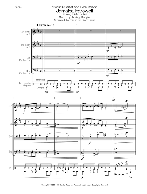 Jamaica Farewell (Arr. Tsuyoshi Yoroiguma) - Harry Belafonte (Small Ensemble)
