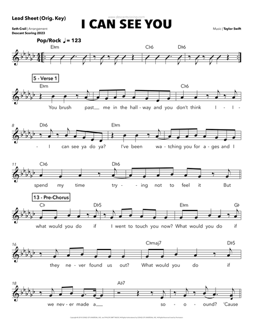 I Can See You (Arr. Seth Crail) - Taylor Swift (Lead Sheet - Fake Book)