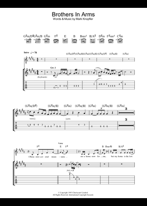 Play Official version of Brothers in arms Sheet Music by Dire