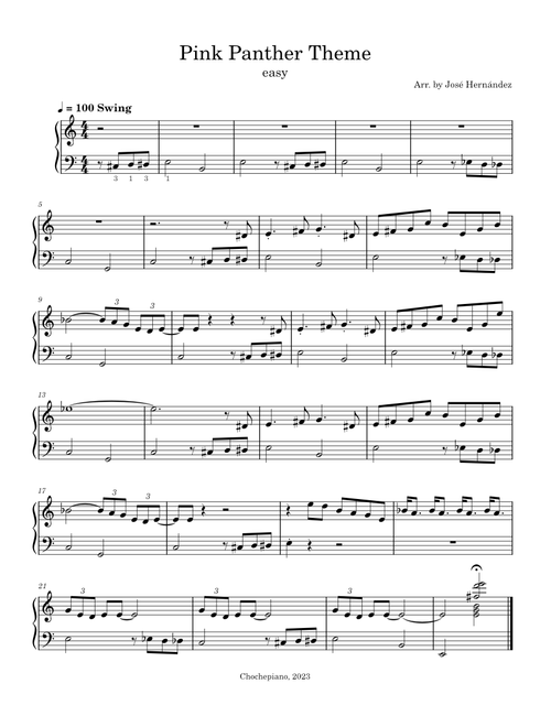 The Pink Panther Theme – Henry Mancini easy piano arrangement