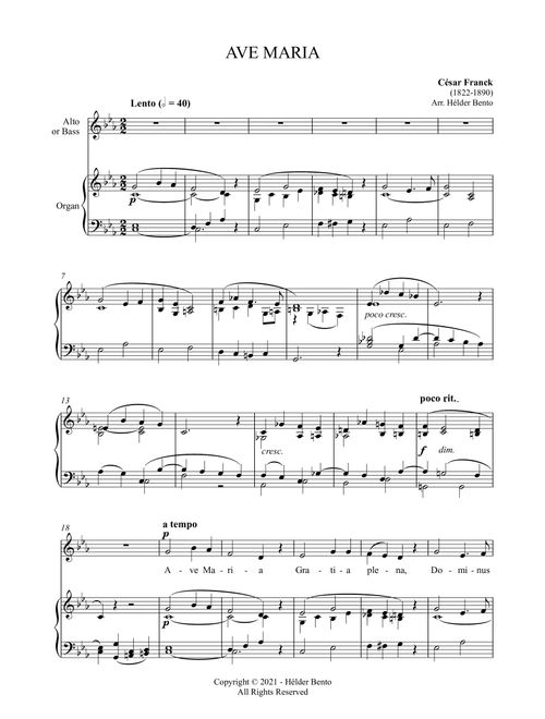 Avé Maria - César Franck for Low Voice (Arr. H. Bento) - Cesar Franck (Piano Vocal)
