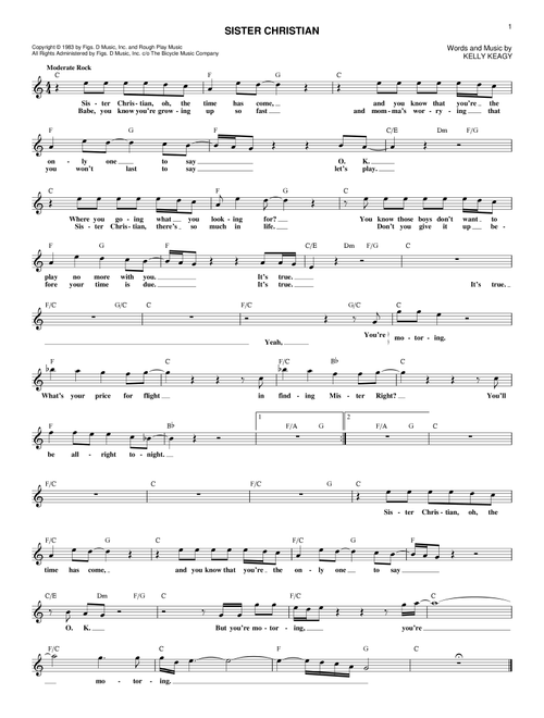 Sister Christian - Night Ranger (Lead Sheet - Fake Book)