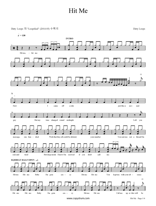 Hit Me (Arr. COPYDRUM) - Dirty Loops (Drums)