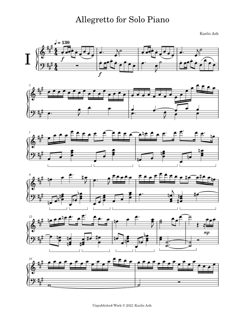 "Allegretto" for Solo Piano Sheet Music for Piano (Solo) | MuseScore.com