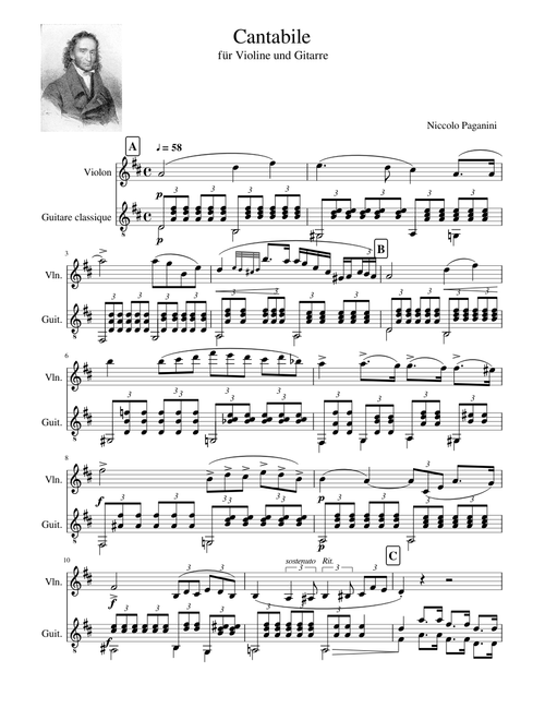 Cantabile for violin and guitar by Niccolo Paganini