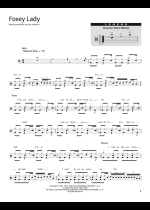 The Jimi Hendrix Experience ; Foxey Lady Sheet Music for Drum
