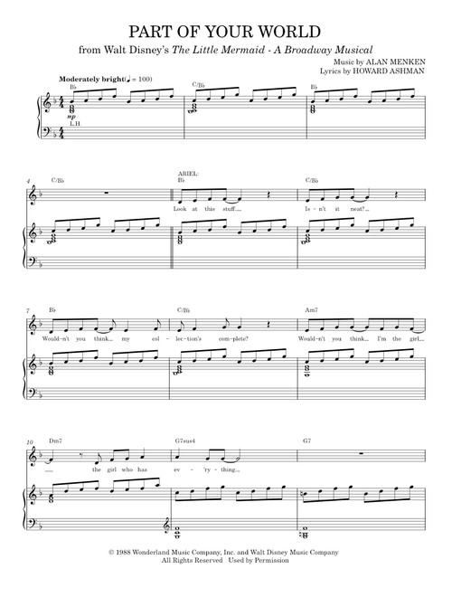 Part Of Your World (from The Little Mermaid) - Alan Menken, The Little Mermaid Musical (Piano-Vocal-Guitar)