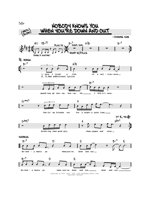 Nobody Knows You When You're Down And Out (Nobody Knows When You're Down And Out) - Eric Clapton (Real Book - Melody-Chords)