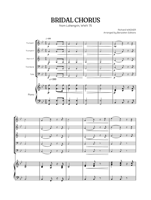 Wagner • Here Comes the Bride (Bridal Chorus) from Lohengrin | brass quintet & piano accompaniment (Arr. Benzaiten Editions) - Richard Wagner (Brass Ensemble)
