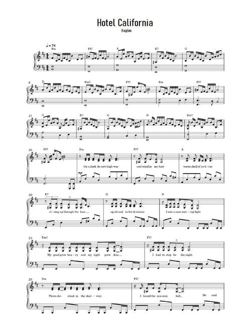 Hotel California (Arr. Unknow) - Eagles (Easy Piano)