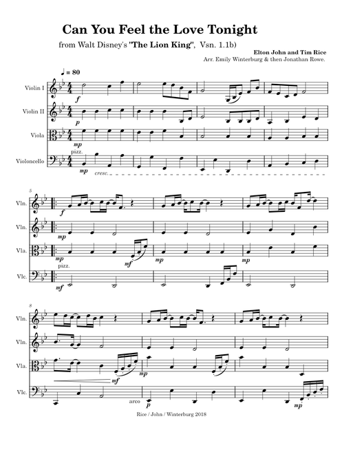 Can You Feel the Love Tonight, for string quartet, Vsn. 1.1b