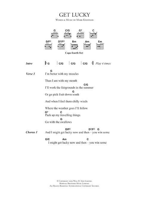 Get Lucky - Mark Knopfler (Guitar Chords-Lyrics)