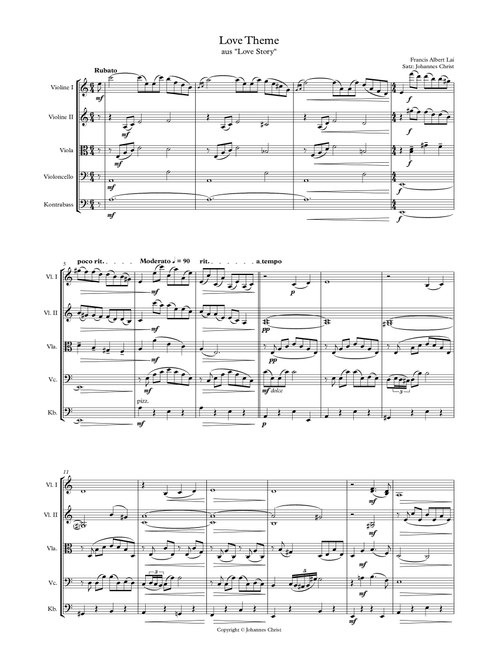 Love Story - Score (Arr. Johannes Christ) - Francis Albert Lai (String Ensemble)