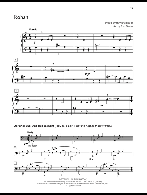 Rohan (from The Lord Of The Rings) (arr. Tom Gerou) - Howard Shore (5-Finger Piano)