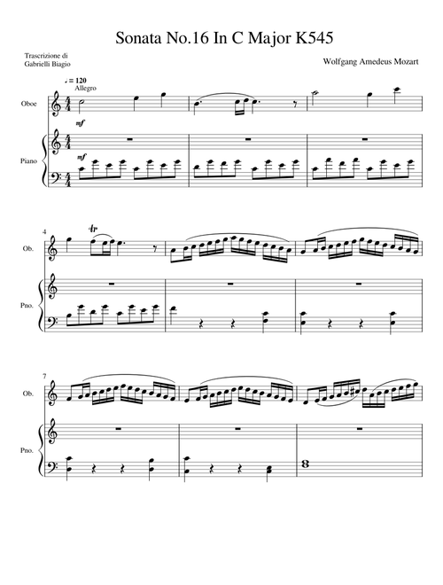 Sonata No.16 In C Major K545 Mozart