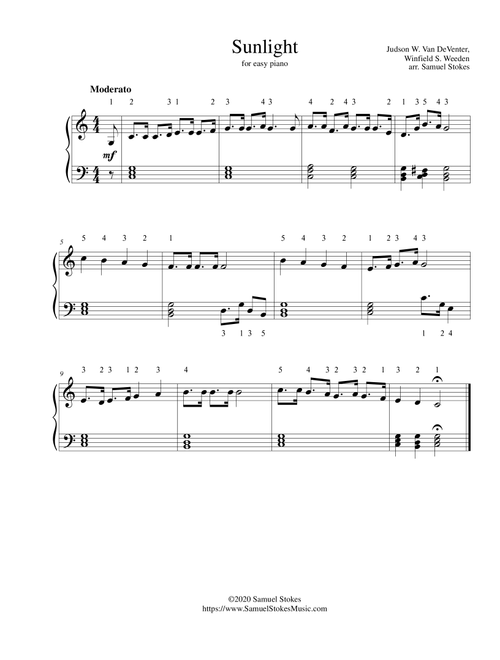 Sunlight - for easy piano (Arr. Samuel Stokes) - Judson W. Van DeVenter, Winfield S. Weeden (Easy Piano)
