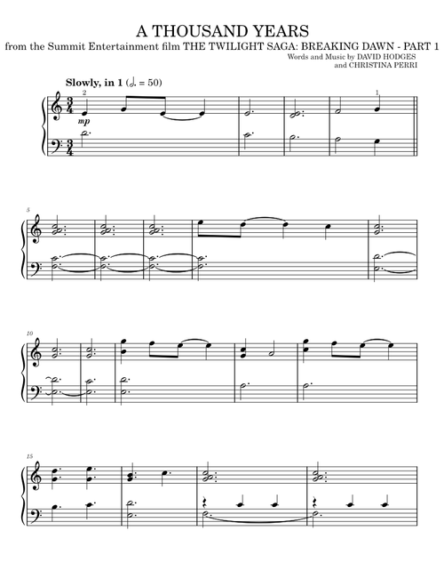 A Thousand Years - Christina Perri (Easy Piano)