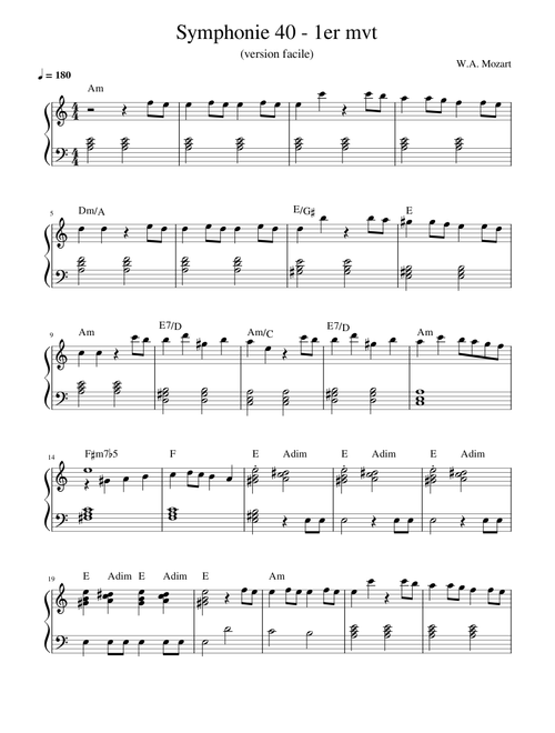 Symphonie 40, version facile (W.A Mozart)