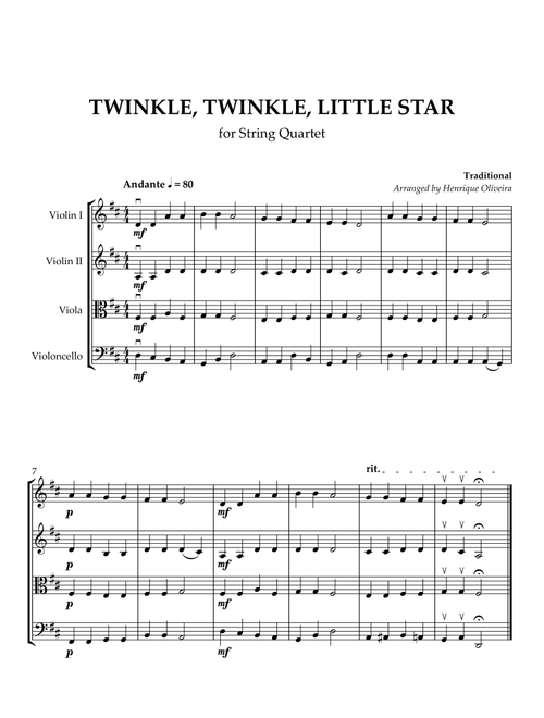 Twinkle, Twinkle, Little Star (String Quartet) - Beginner Level (Arr. Henrique Oliveira) - Traditional (String Quartet)