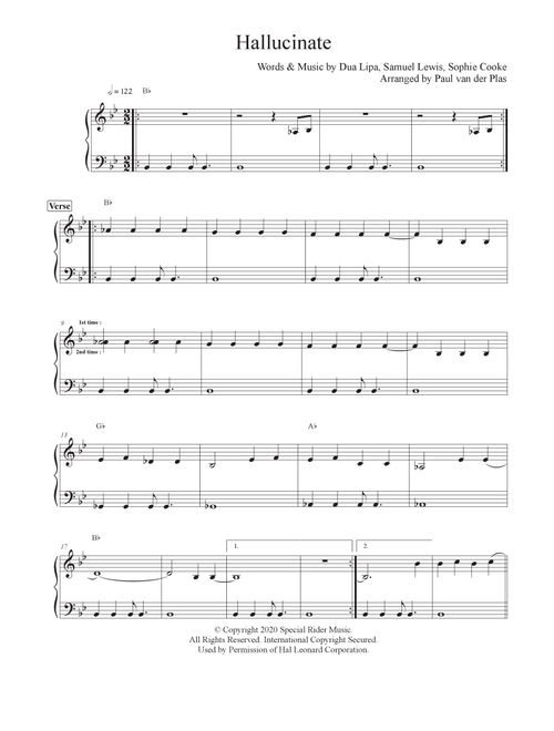 Hallucinate (Arr. Paul van der Plas) - Dua Lipa (Easy Piano)