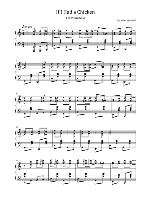 If I Had a Chicken - For Piano Solo (Arr. poon) - Kevin MacLeod (Piano Solo)