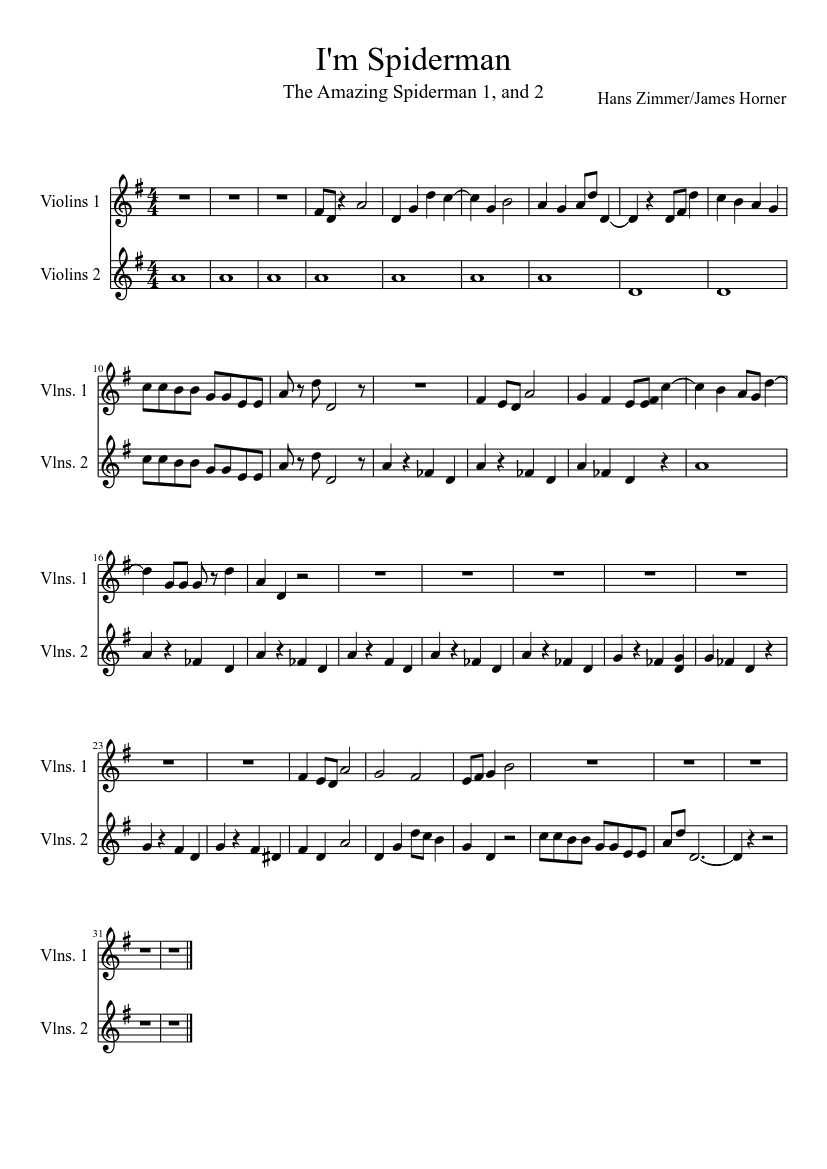 I'm Spiderman Sheet music for Strings group (String Duet) 