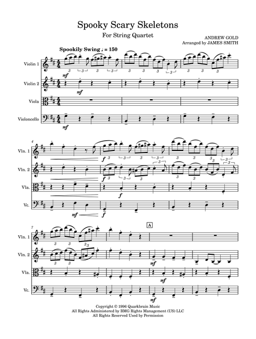 Spooky Scary Skeletons (Arr. James Smith) - Andrew Gold (String Quartet)