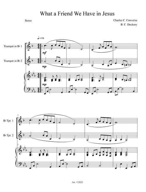 What a Friend We Have in Jesus (Trumpet Duet with Piano Accompaniment) (Arr. B. C. Dockery) - Charles C Converse (Trumpet Duet)