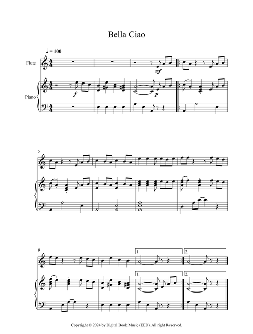 Bella Ciao (Flute + Piano).sib (Arr. Digital Book Music) - Traditional (Flute and Piano)