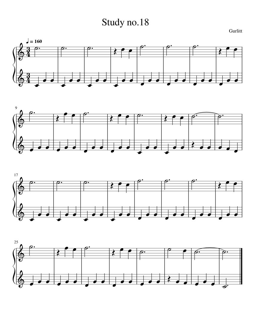 Study no 18 – Cornelius Gurlitt Sheet Music for Piano (Solo) easy ...
