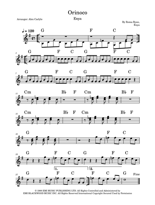 Orinoco Flow (Arr. Alex Carlyle) - Enya (Lead Sheet - Fake Book)